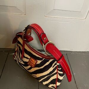 Dooney & Bourke Zebra Shoulder Bag with Red Trim